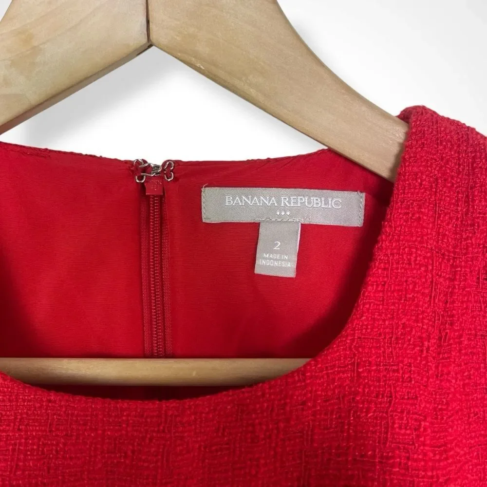 Banana Republic Red Textured Tweed Fit & Flare Dress